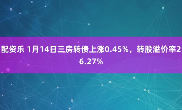 配资乐 1月14日三房转债上涨0.45%，转股溢价率26.27%